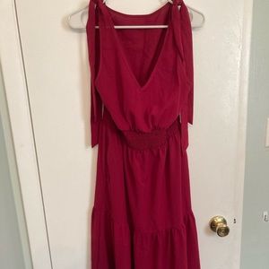 Maroon maxi with shoulder ties and ruffled bottom